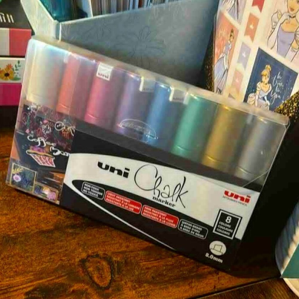 uni Chalk Markers, Metallic Broad Tip Marker - Assorted Color, 8 Pack NEW SEALED